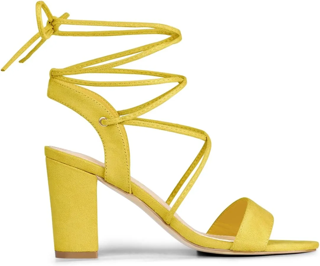 Allegra K Women's Clear Strap Block Heels Lace Up Heels Sandals