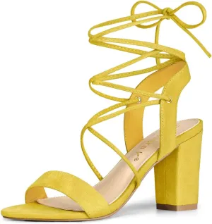 Allegra K Women's Clear Strap Block Heels Lace Up Heels Sandals