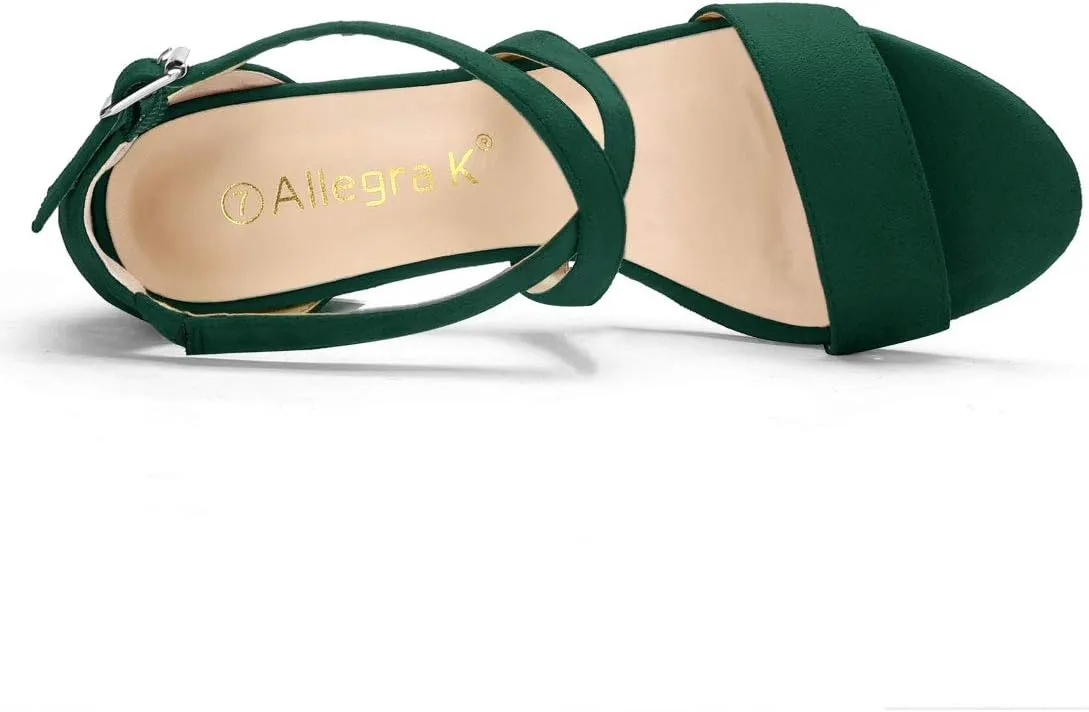 Allegra K Women's Crisscross Ankle Strap Block Heel Sandals