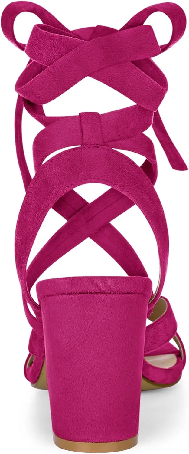 Allegra K Women's Crisscross Chunky Heel Lace Ups Sandals