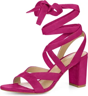 Allegra K Women's Crisscross Chunky Heel Lace Ups Sandals