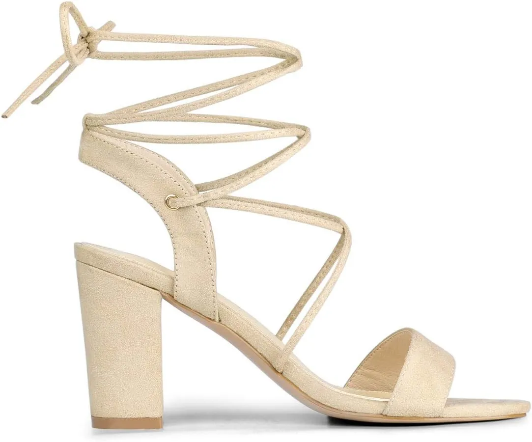 Allegra K Women's Lace Up Block High Heels Sandals