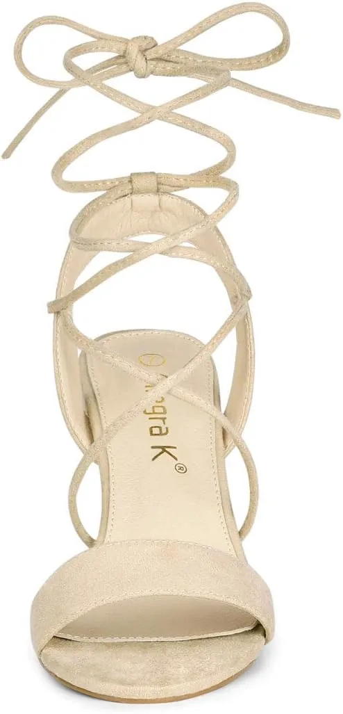Allegra K Women's Lace Up Block High Heels Sandals