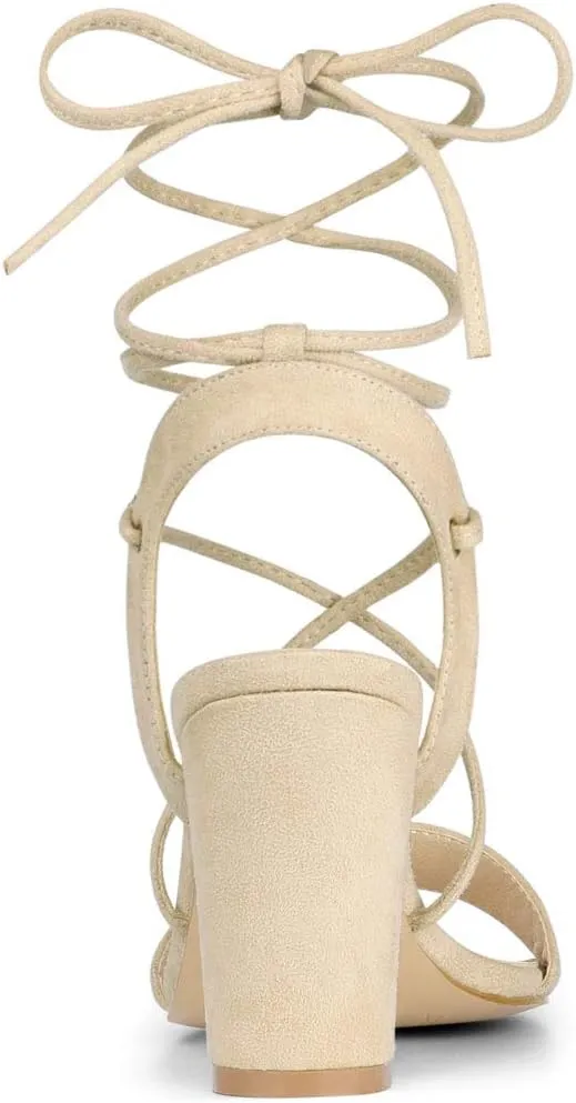 Allegra K Women's Lace Up Block High Heels Sandals