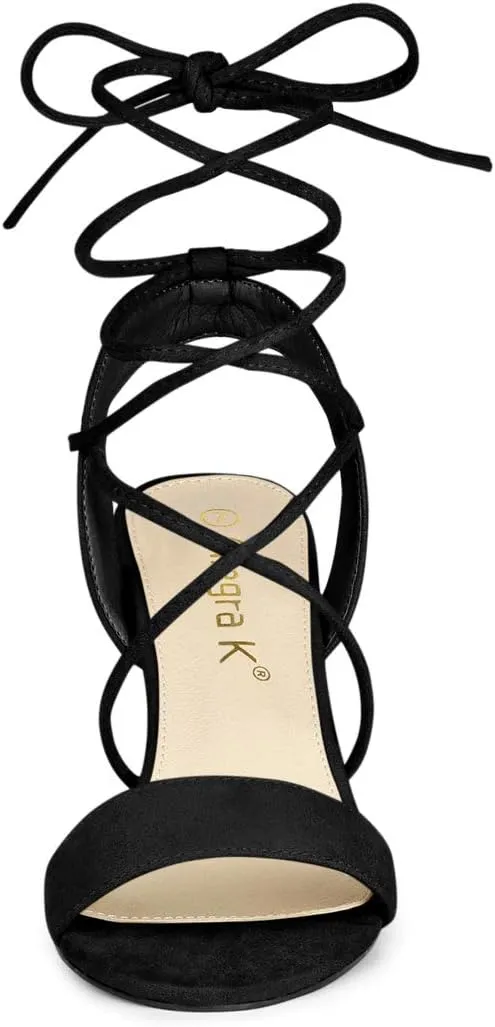 Allegra K Women's Lace Up Block High Heels Sandals