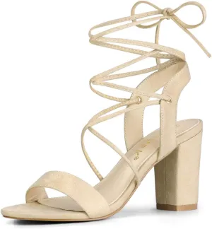 Allegra K Women's Lace Up Block High Heels Sandals