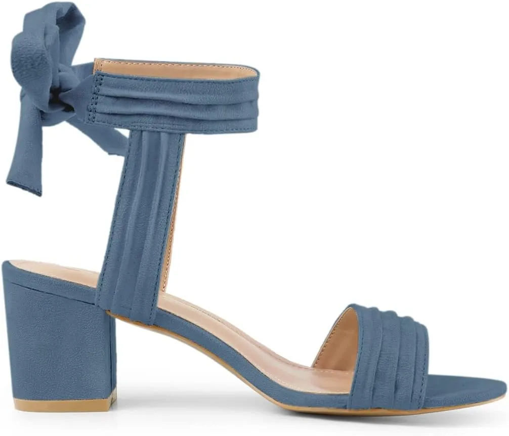 Allegra K Women's Open Toe Ankle Tie Back Block Heels Sandals