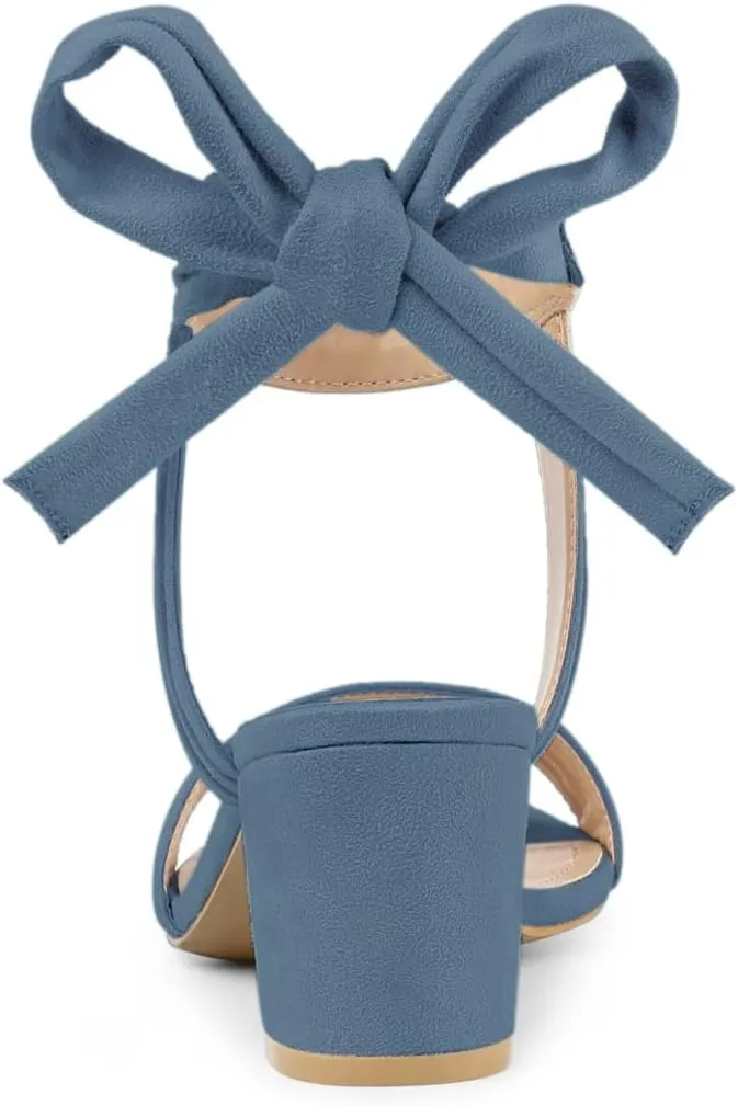 Allegra K Women's Open Toe Ankle Tie Back Block Heels Sandals
