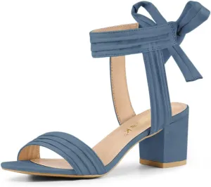 Allegra K Women's Open Toe Ankle Tie Back Block Heels Sandals
