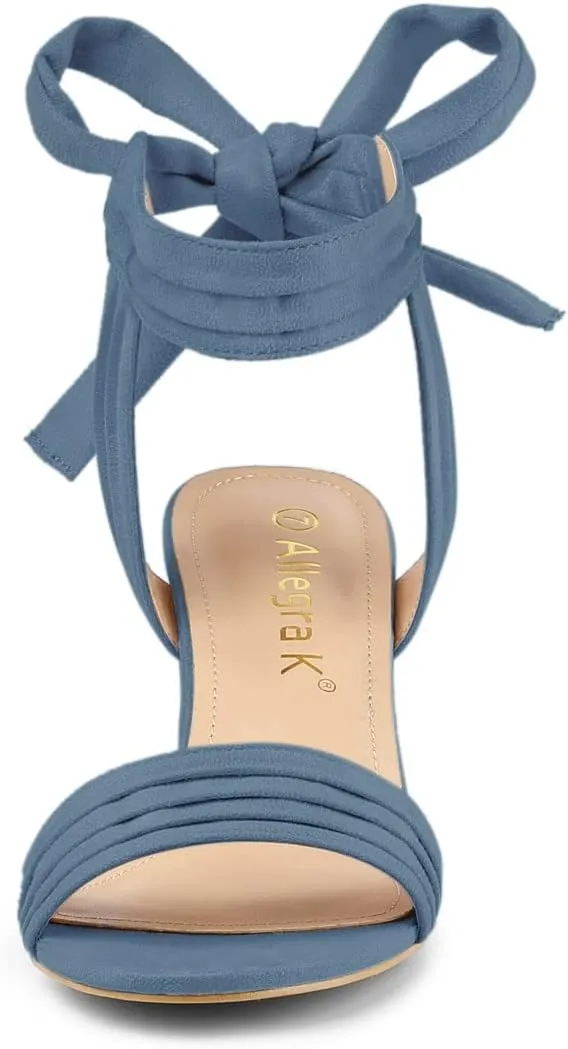 Allegra K Women's Open Toe Ankle Tie Back Block Heels Sandals