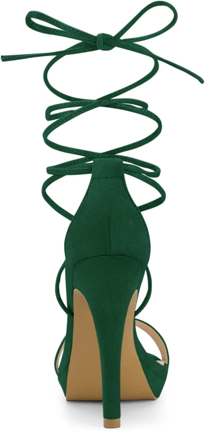 Allegra K Women's Platform Stiletto Heels Lace Up Sandals