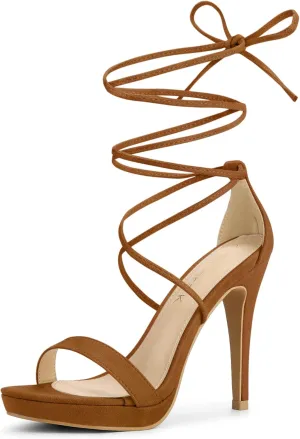 Allegra K Women's Platform Stiletto Heels Lace Up Sandals