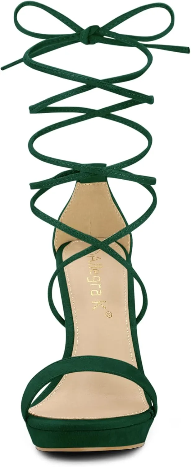 Allegra K Women's Platform Stiletto Heels Lace Up Sandals