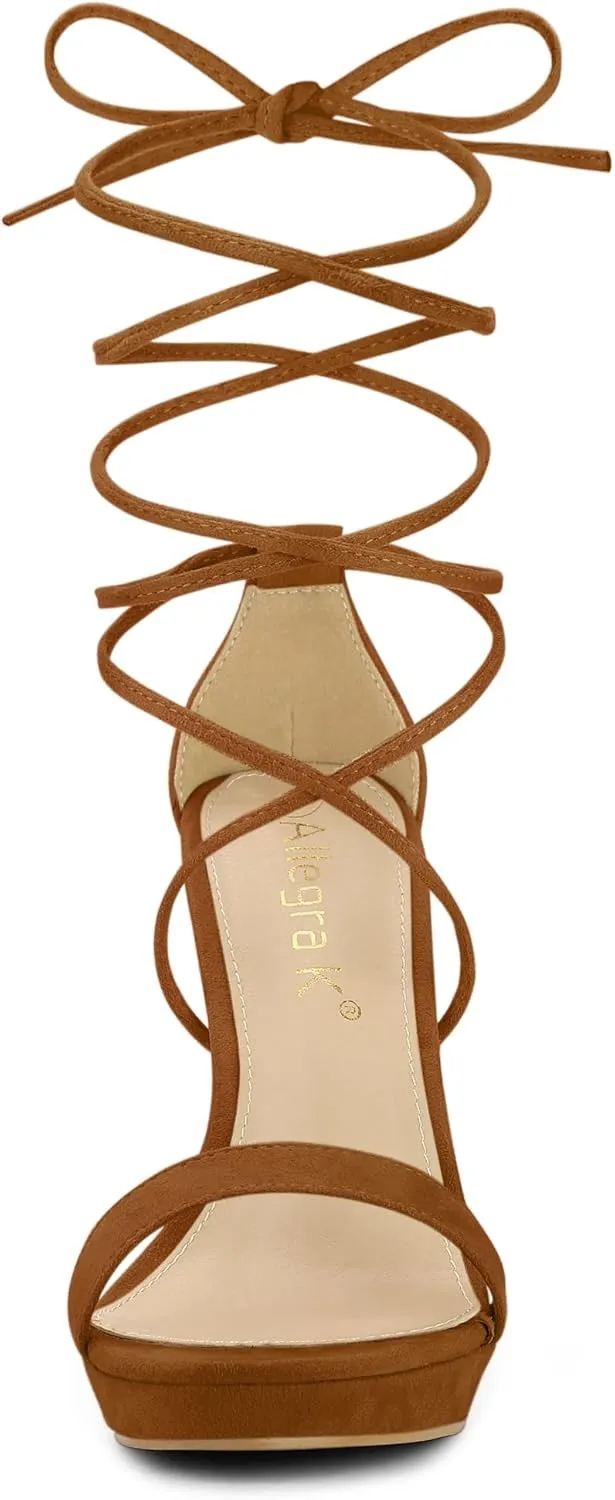 Allegra K Women's Platform Stiletto Heels Lace Up Sandals