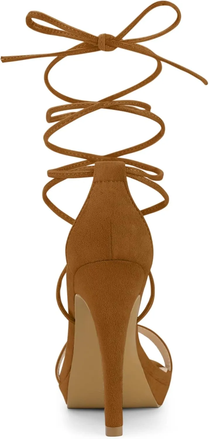 Allegra K Women's Platform Stiletto Heels Lace Up Sandals