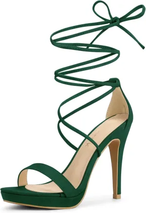 Allegra K Women's Platform Stiletto Heels Lace Up Sandals