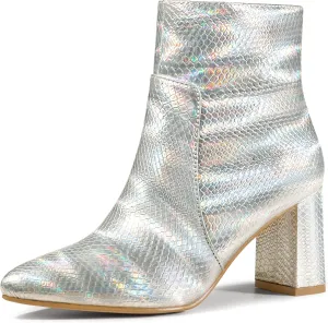 Allegra K Women's Snakeskin Print Boots Halloween Costumes Chunky High Heels Ankle Boots