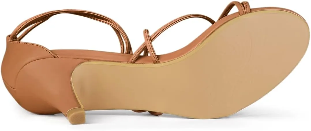 Allegra K Women's Strappy Kitten Heel Lace Up Sandals