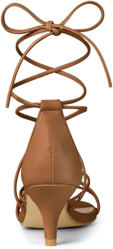 Allegra K Women's Strappy Kitten Heel Lace Up Sandals