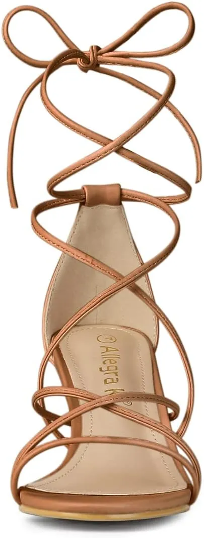 Allegra K Women's Strappy Kitten Heel Lace Up Sandals