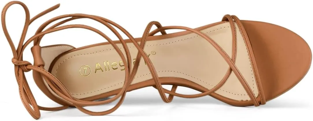 Allegra K Women's Strappy Kitten Heel Lace Up Sandals