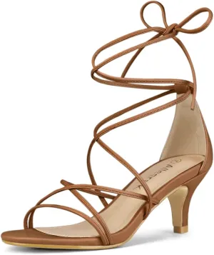 Allegra K Women's Strappy Kitten Heel Lace Up Sandals