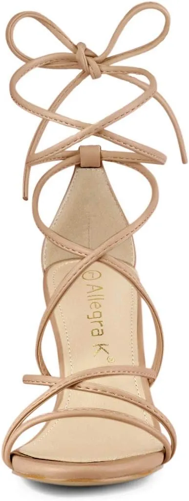 Allegra K Women's Strappy Lace Up Chunky Heeled Sandals