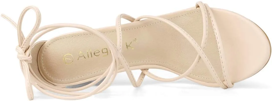 Allegra K Women's Strappy Lace Up Chunky Heeled Sandals