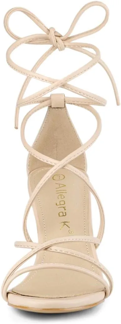 Allegra K Women's Strappy Lace Up Chunky Heeled Sandals