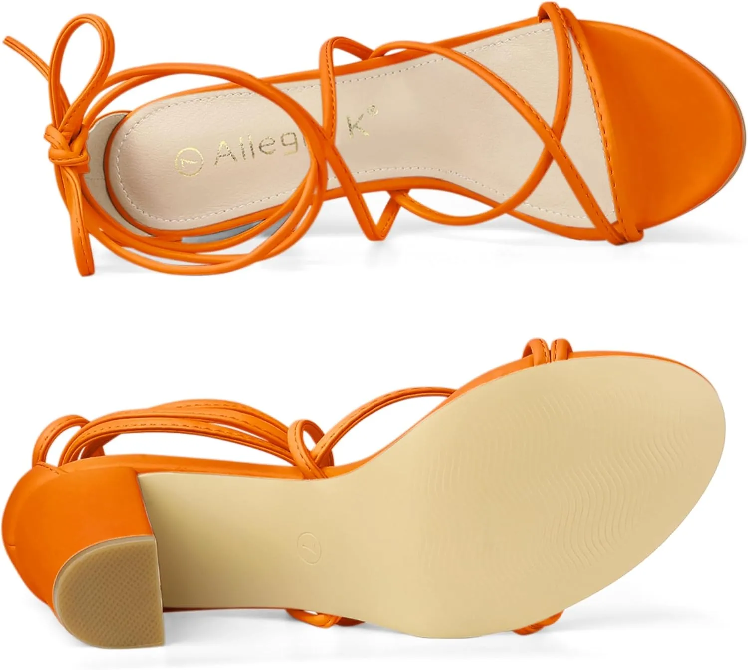 Allegra K Women's Strappy Lace Up Chunky Heeled Sandals