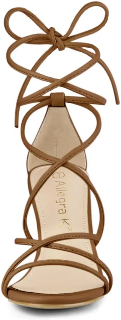 Allegra K Women's Strappy Lace Up Chunky Heeled Sandals