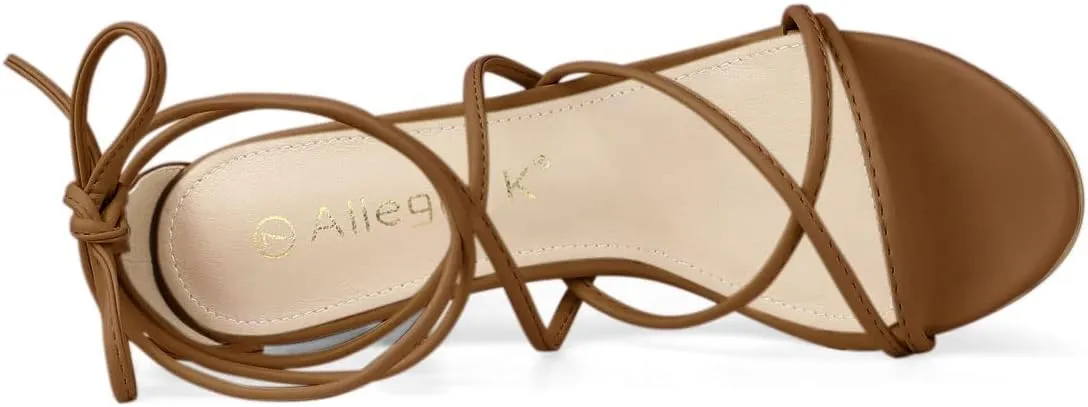 Allegra K Women's Strappy Lace Up Chunky Heeled Sandals
