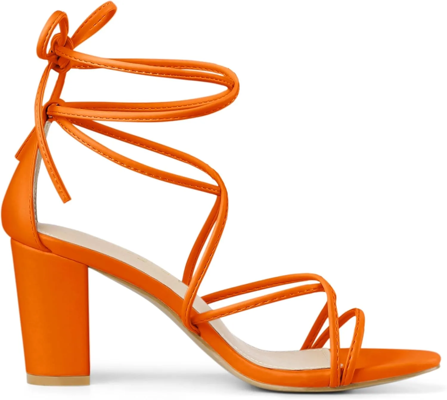 Allegra K Women's Strappy Lace Up Chunky Heeled Sandals