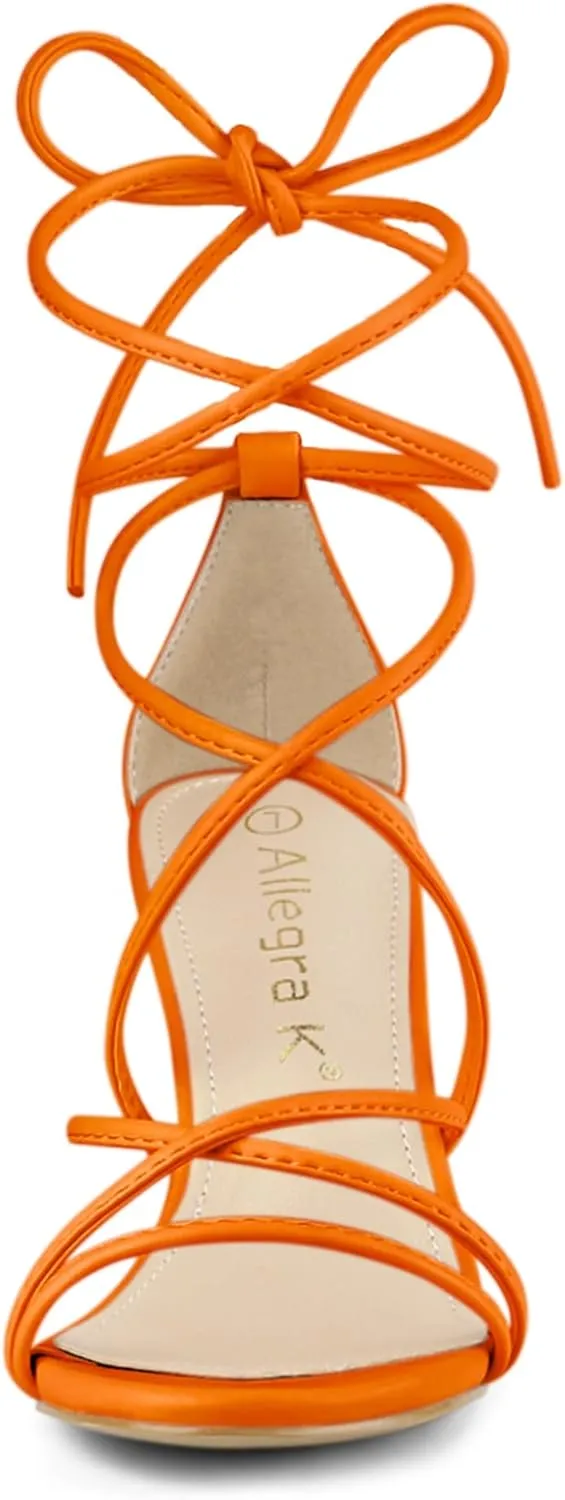 Allegra K Women's Strappy Lace Up Chunky Heeled Sandals