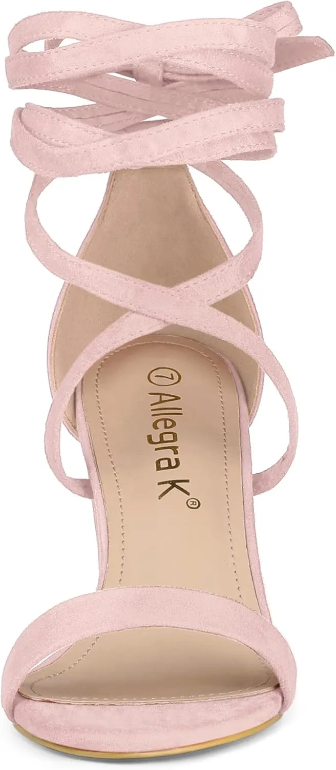Allegra K Women's Strappy Lace Up Heel Chunky High Heels Sandals