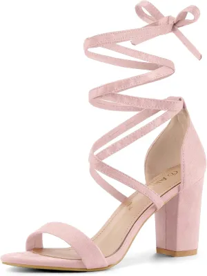 Allegra K Women's Strappy Lace Up Heel Chunky High Heels Sandals