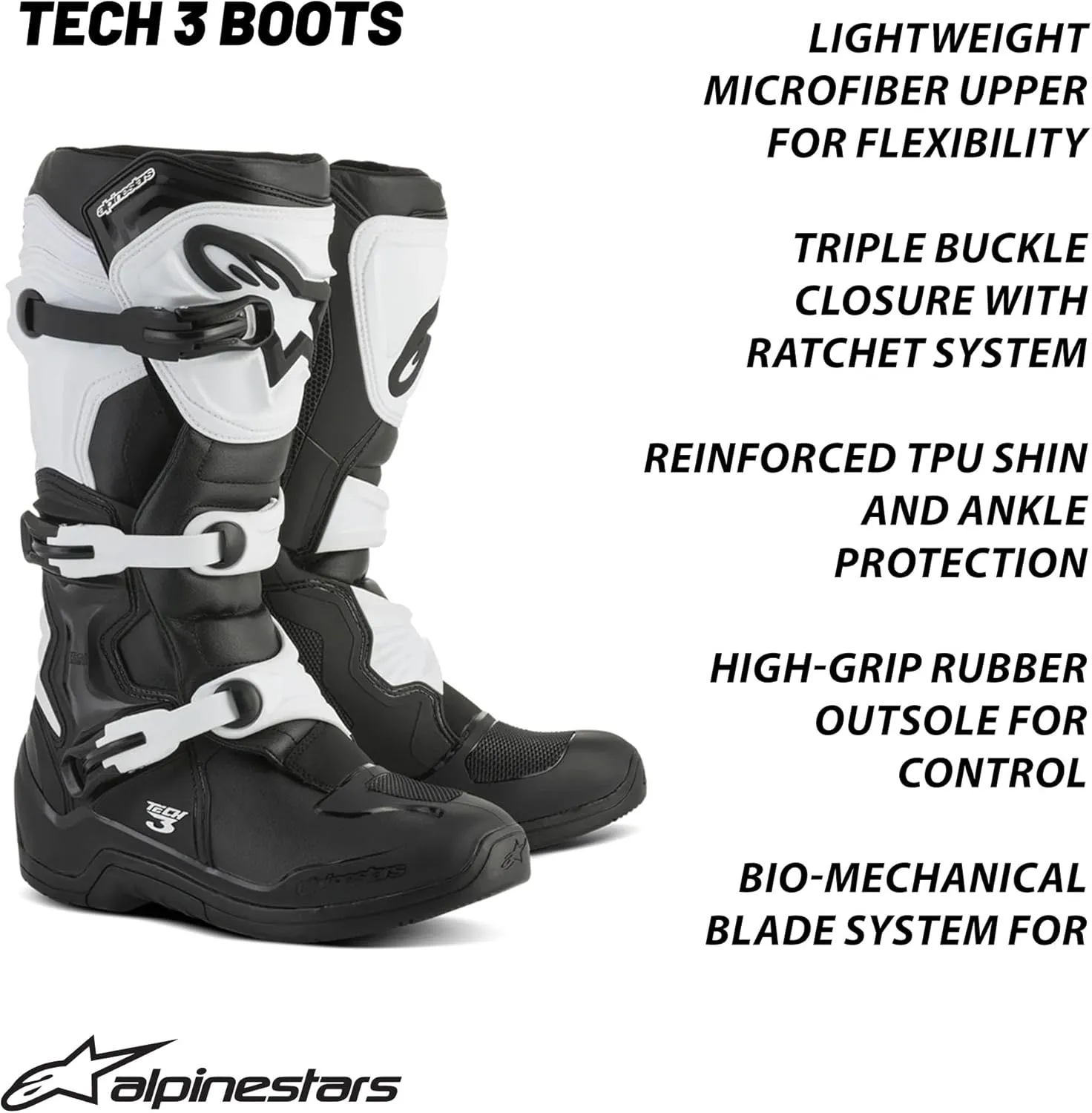 Alpinestars Tech 3 Motocross Boots, Durable & Lightweight for Off-Road Powersports, 9, Black/White