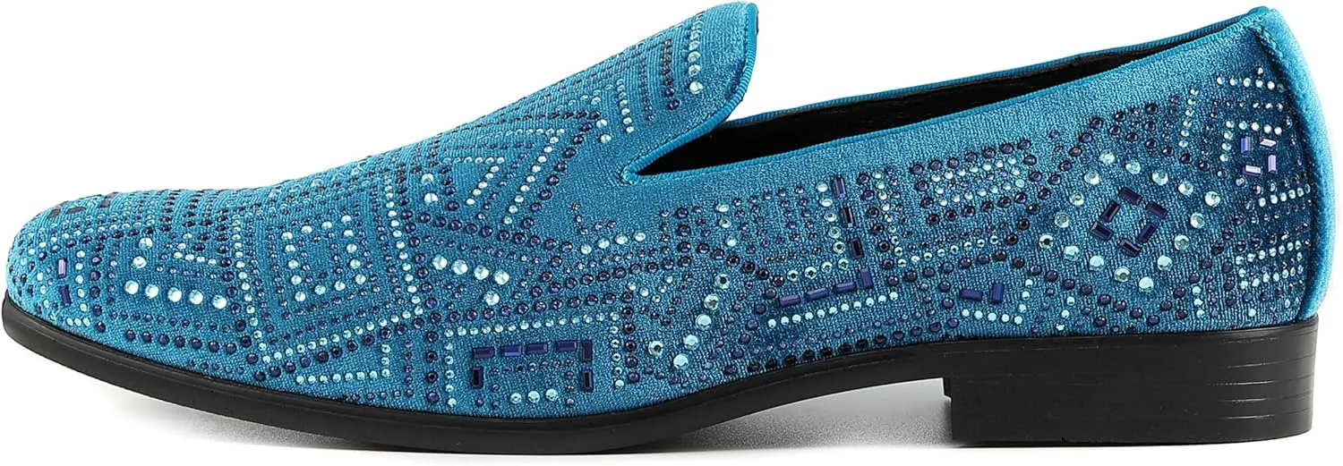 Amali Devy, Men's Dress Loafers, Slip-On Tuxedo Shoes for Men, Velvet Embellished Loafer Slippers