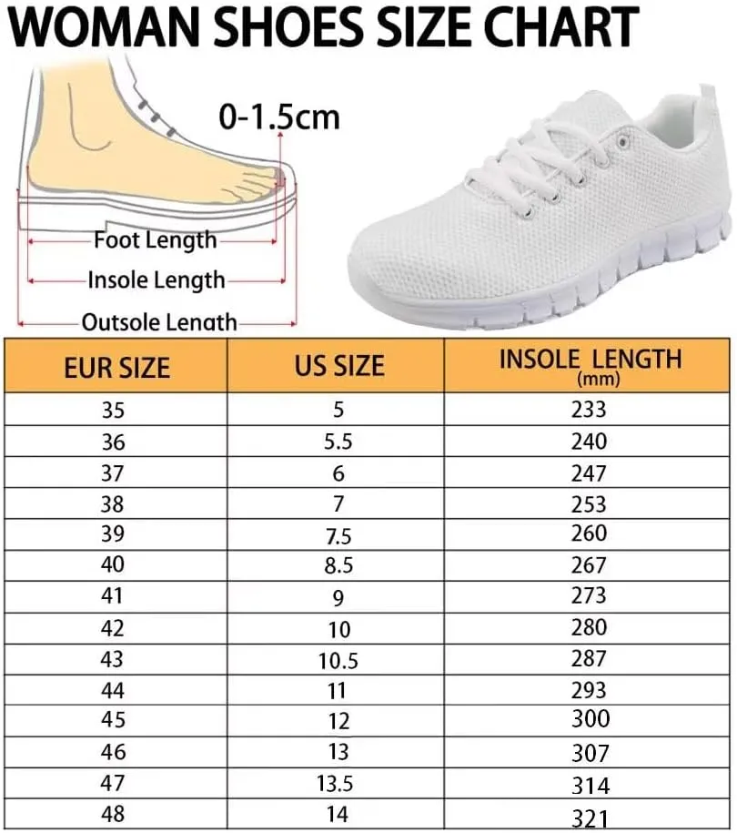 AmzPrint Women Men Shoes for Bike Work Nursing Restaurants Walking Sneakers White Sole Running Shoes for Women Men Sneakers