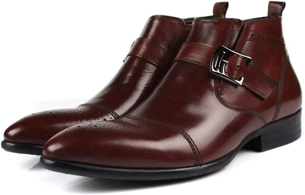 Ankle Boots For Men Men Low Heel Monk Strap Zip Ankle Boots For Business The First Layer Of Cowhide Pure Leather