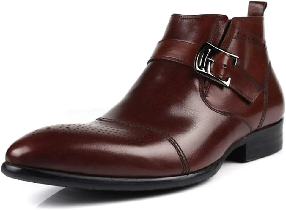 Ankle Boots For Men Men Low Heel Monk Strap Zip Ankle Boots For Business The First Layer Of Cowhide Pure Leather
