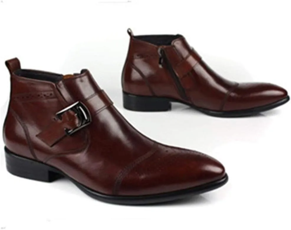Ankle Boots For Men Men Low Heel Monk Strap Zip Ankle Boots For Business The First Layer Of Cowhide Pure Leather