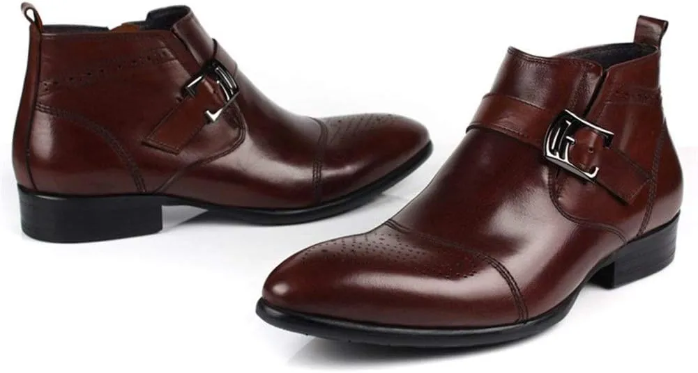 Ankle Boots For Men Men Low Heel Monk Strap Zip Ankle Boots For Business The First Layer Of Cowhide Pure Leather