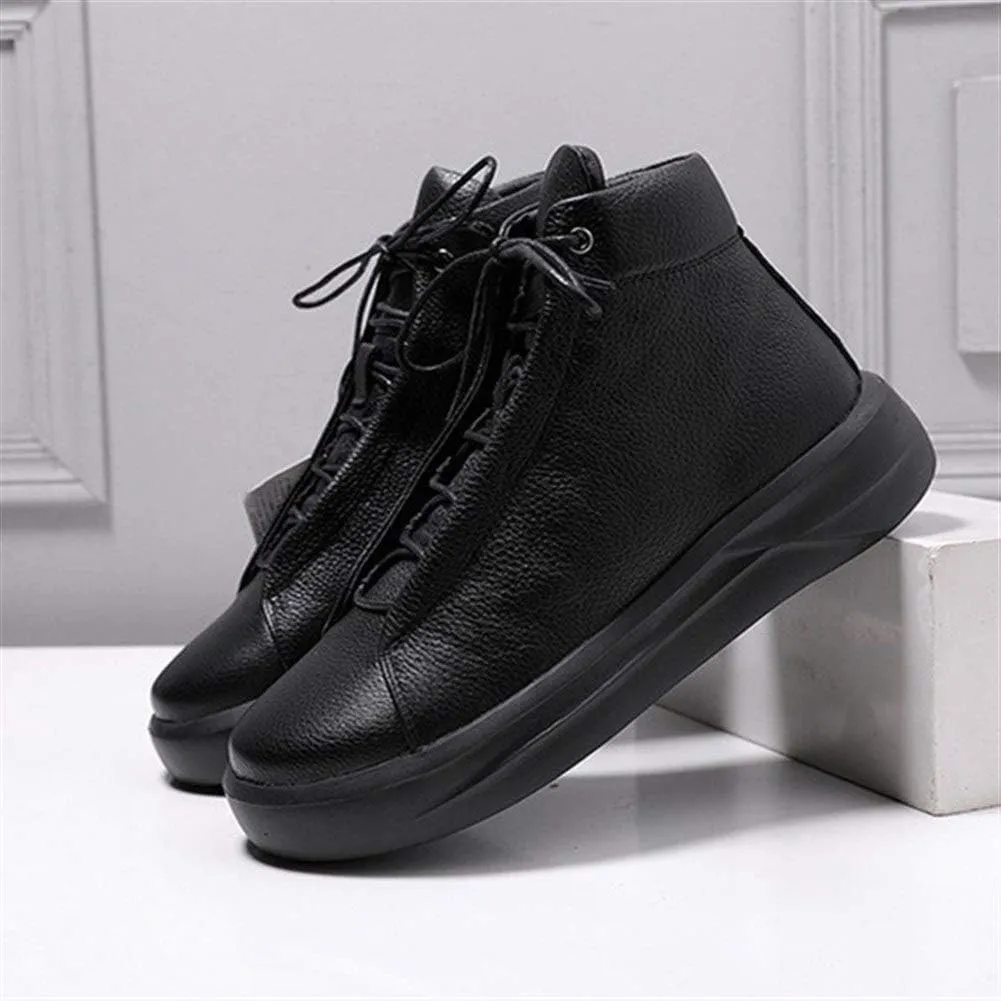Ankle Boots For Men Mens Lace up High Top Low Heel Boots Office Party Club Show For Holiday Genuine Leather The First Layer Of Cowhide