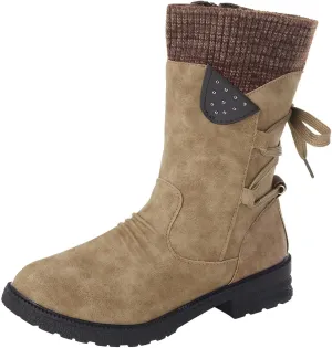 Ankle Boots for Women Winter Snow Booties Fur Lined Warm Boots Black Side Zipper Booties Round Toe Low Heel Boots