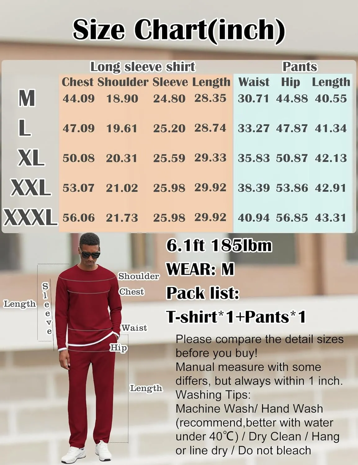 Babioboa Men's Long Sleeve Tracksuit Winter T Shirt & Pants set 2 Pockets Oversize Two Piece Casual Daily Duty-off