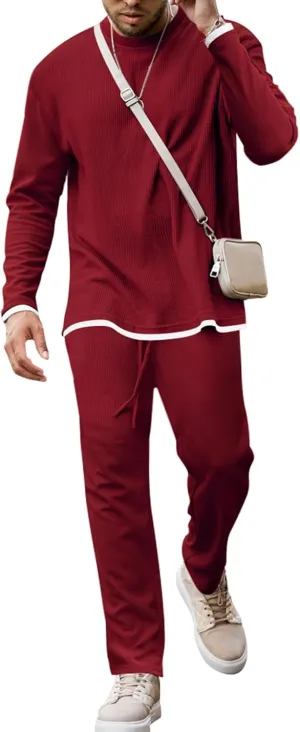 Babioboa Men's Long Sleeve Tracksuit Winter T Shirt & Pants set 2 Pockets Oversize Two Piece Casual Daily Duty-off