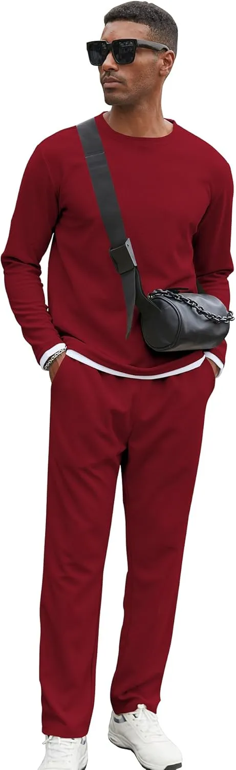 Babioboa Men's Long Sleeve Tracksuit Winter T Shirt & Pants set 2 Pockets Oversize Two Piece Casual Daily Duty-off