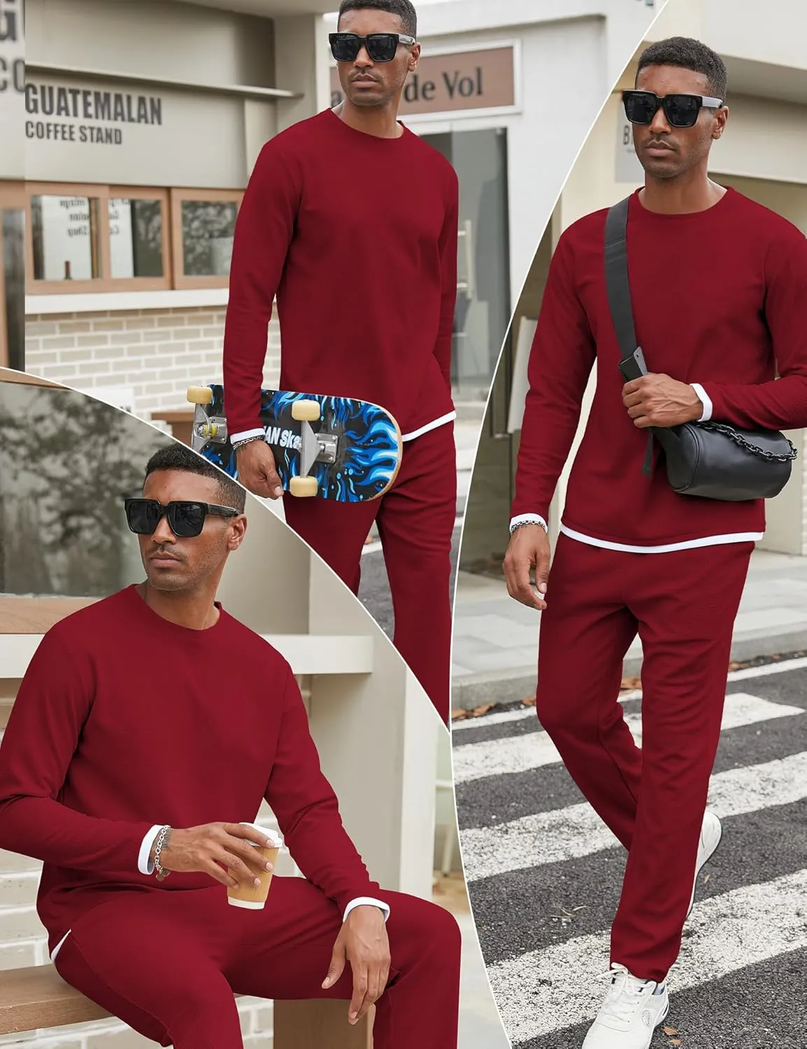 Babioboa Men's Long Sleeve Tracksuit Winter T Shirt & Pants set 2 Pockets Oversize Two Piece Casual Daily Duty-off