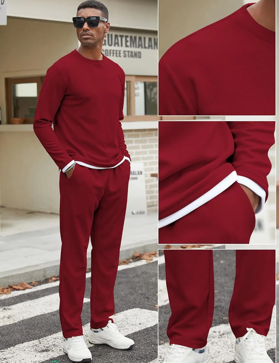 Babioboa Men's Long Sleeve Tracksuit Winter T Shirt & Pants set 2 Pockets Oversize Two Piece Casual Daily Duty-off